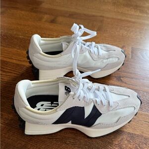 New Balance 327’s in Sea Salt w/ white & black